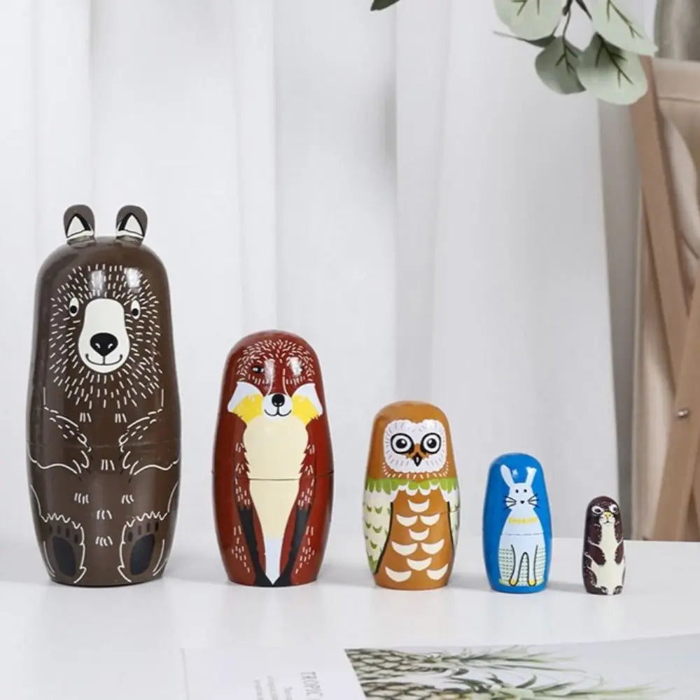 Rabbit 5Pcs/Set Animal Matryoshka Doll Wood Smooth Wooden Stacking Dolls Line Dog Panda Girls Russian Doll Christmas