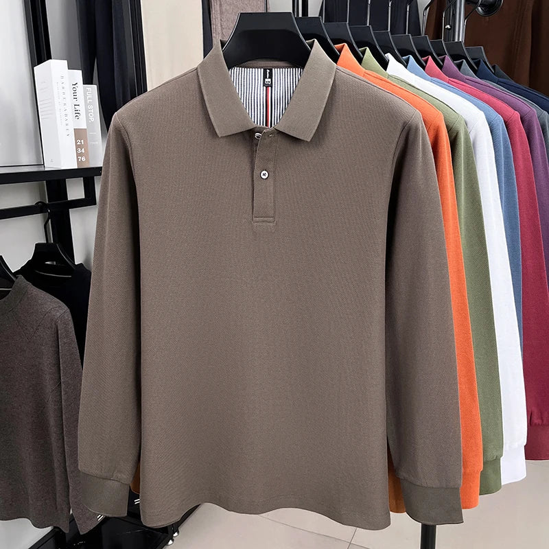 100% cotton luxury fashion spring and autumn new hot selling exquisite long sleeved men's business casual comfortable polo shirt