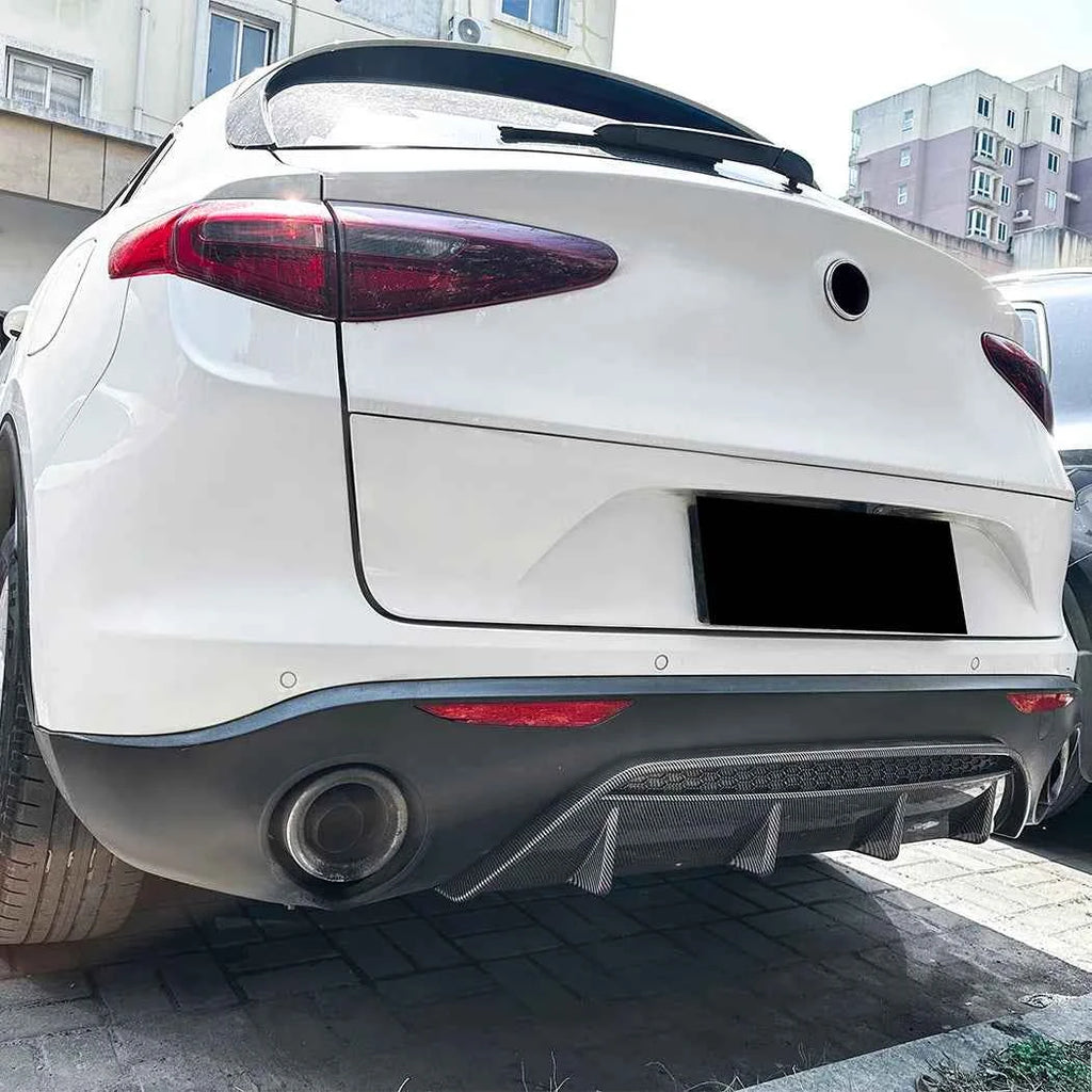 4 Fins Car Rear Bumper Lower Splitter Lip For Alfa Romeo Stelvio 2017-2024 Trim Spoiler Diffuser Guard Body Kits