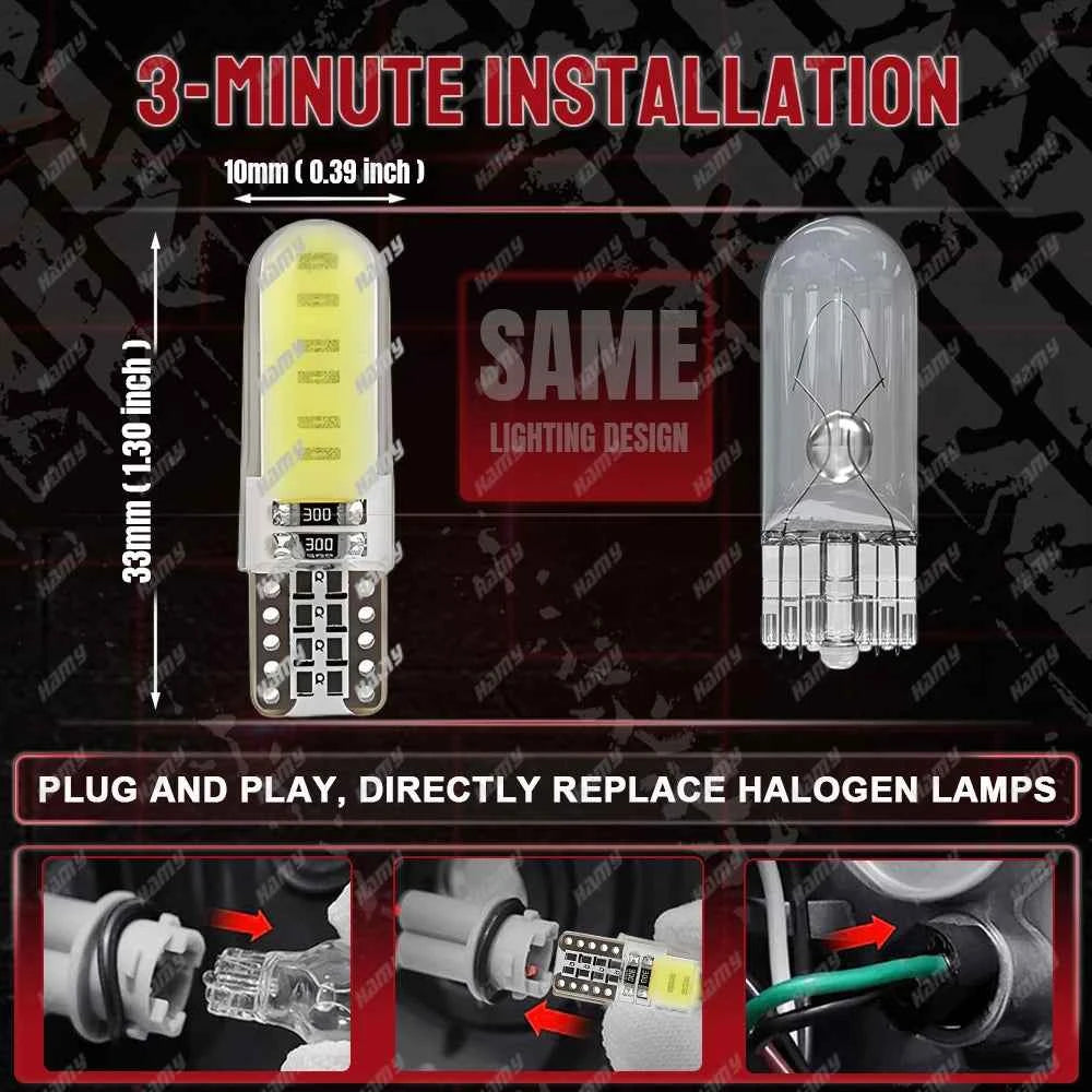 10/20/30/50 PCS T10 W5W LED Bulb For Car Interior Dome Reading Maps Trunk License Plate Side Lights 12V COB 7000K White Red Blue
