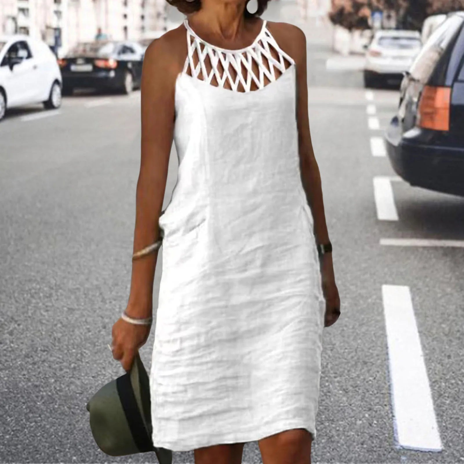 Women Sexy Dress White Hollow Lace Dress Short Sleeve Loose Midi Dresses 2025 Summer Casual Women's Casual Dress Vestidos Robe