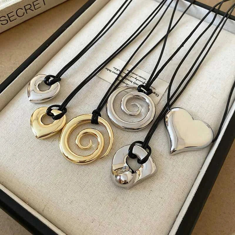 Fashion Spiral Heart-Shaped Pendant Necklace for Women Adjustable Long Black Wax Rope Clavicle Chain Charm Couple Birthday Gift The jack market .AU The jack market .AU Jewellery & Chains $ 48 200001033:200003757#5