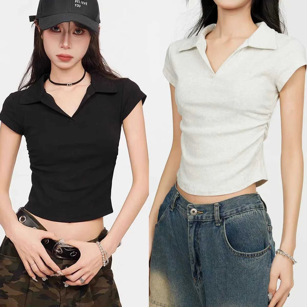 Cotton Summer Sexy Women's T Shirt Skinny Slim Basic Solid Crop Top Short Sleeve Polo TShirtCasual Top Tee for Women The jack market .AU The jack market .AU Woman Fashion $ 57 14:771#White;5:361385