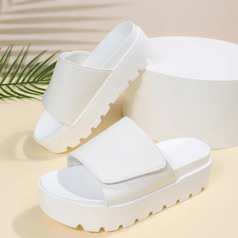 Rimocy Black PU Leather Platform Slippers Women Plus Size 43 Thick Soled Sandals Woman 2025 Summer Non-slip Slides Shoes Female