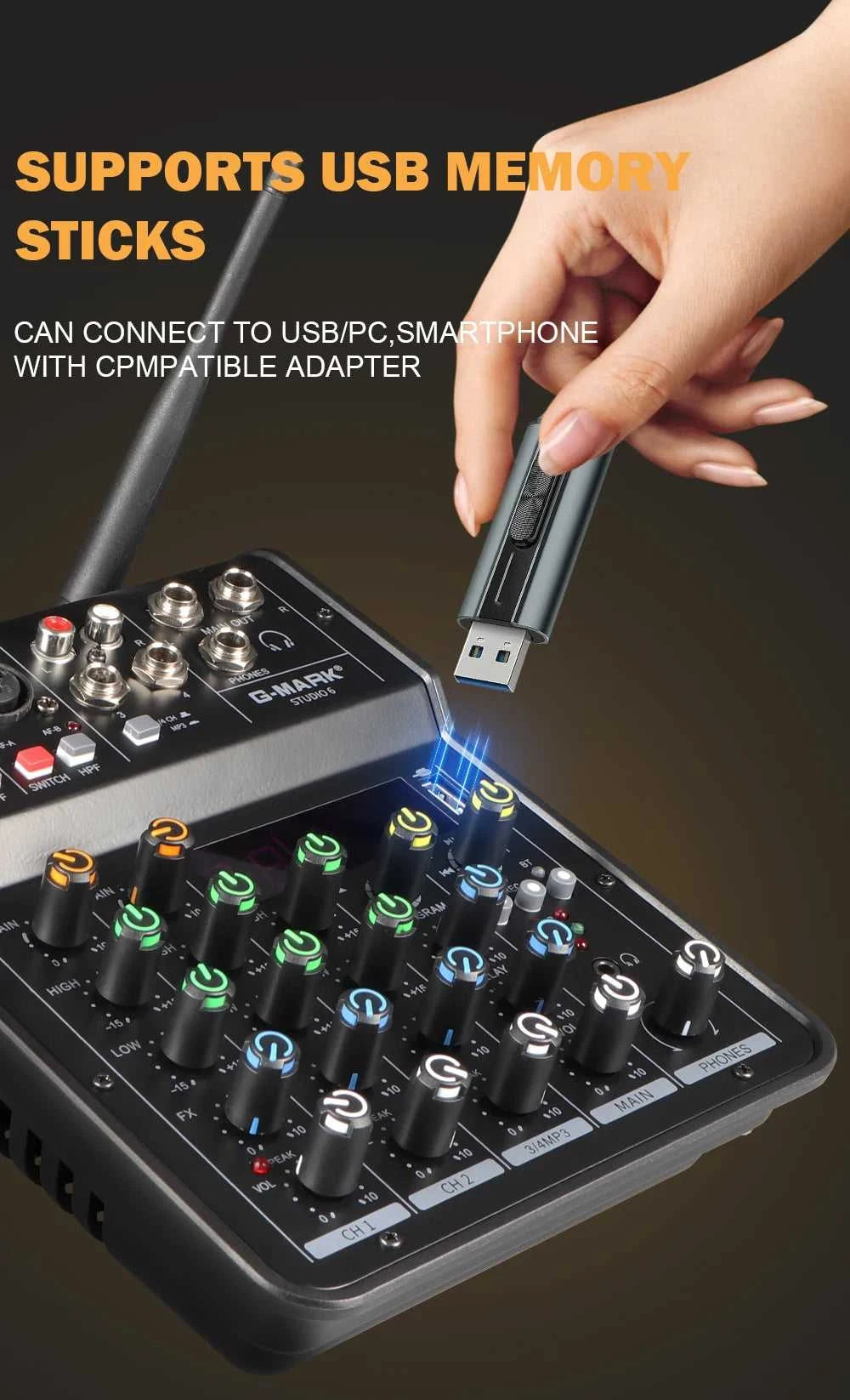 Audio Sound Mixer with Microphone G-MARK Studio 6 Bluetooth Portable DJ Console+48V USB Interface Mixing Boards For Live The jack market .AU The jack market .AU Accessories Electronics $ 115 <none>