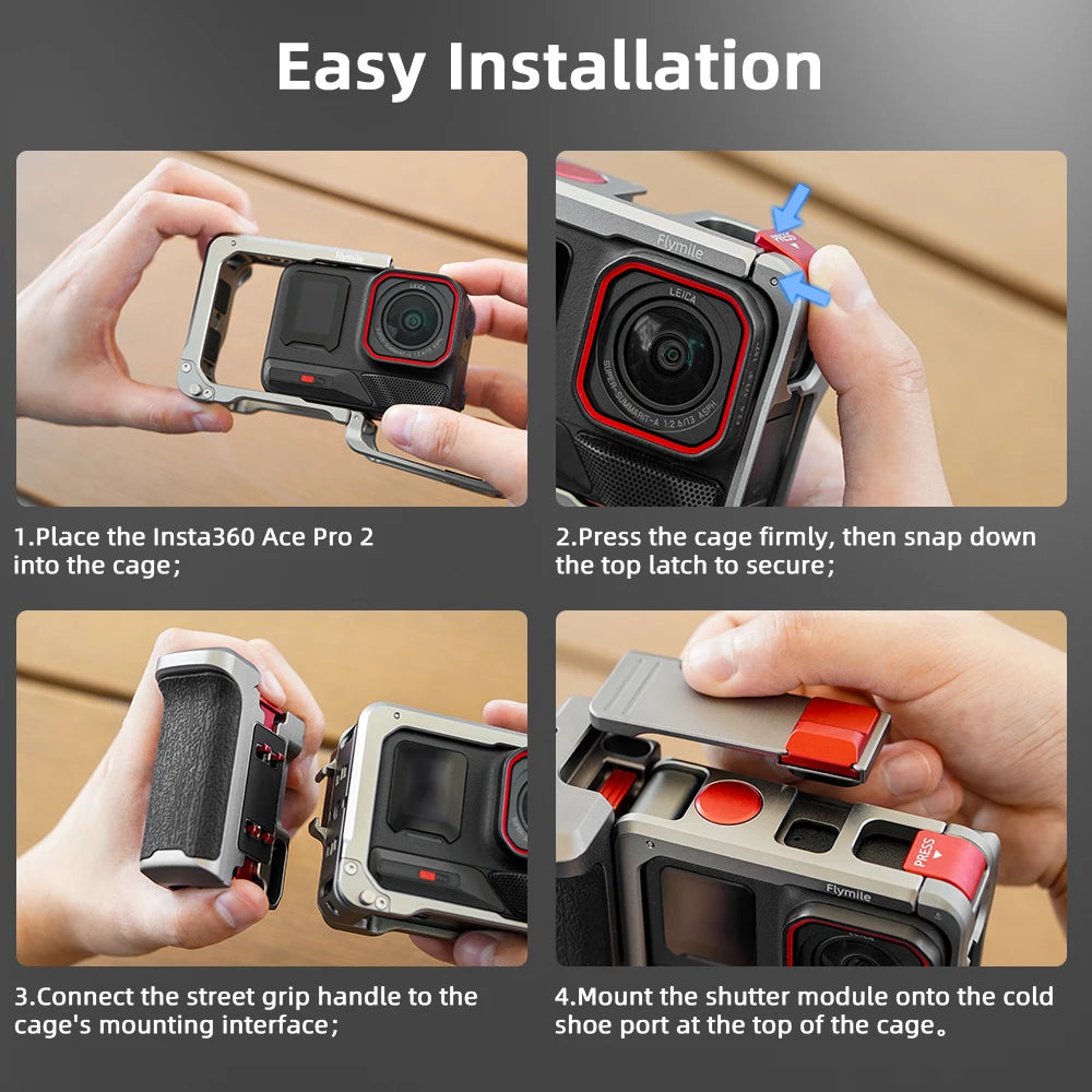 For Insta360 Ace Pro 2 Grip Kit Camera Metal Frame Case with Shutter Button for Insta 360 Ace Pro 2 Accessories