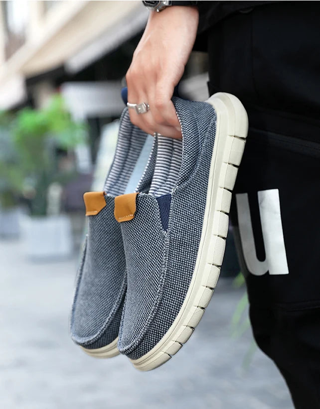 Men Casual Canvas Shoes Mens Loafers Breathable Slip on Flats Male Vulcanized Shoes Driving Shoes Plus Size 47 Walking Sneakers