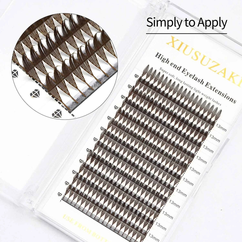 XIUSUZAKI Premade Fans Eyelash Extensions - Brown Comic Spire Automatic Flowering Volume Lashes