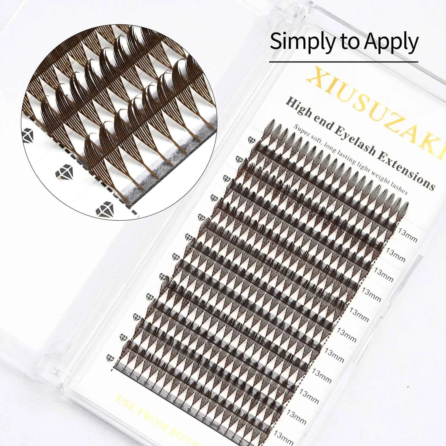 XIUSUZAKI Premade Fans Eyelash Extensions - Brown Comic Spire Automatic Flowering Volume Lashes