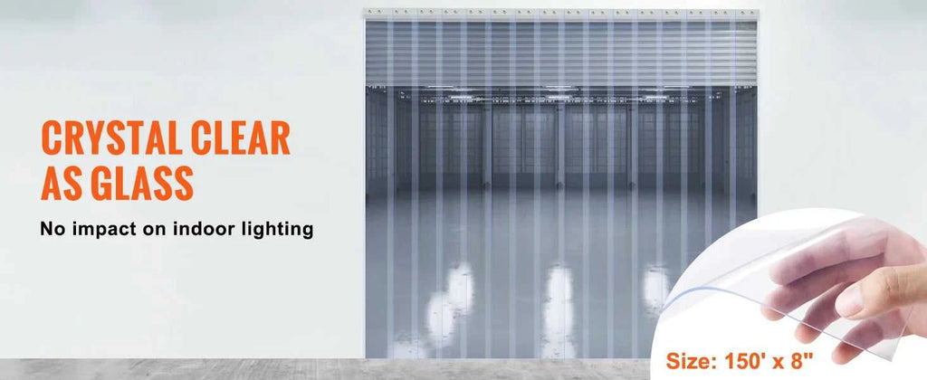 SucceBuy 50/100/150ft PVC Strip Curtain 8"/12" Clear Smooth Plastic Door Strips Curtain Bulk Roll for Warehouses Factories The jack market .AU The jack market .AU Home $ 174 14:201504127#164 ft x 8 in;200007763:201336106