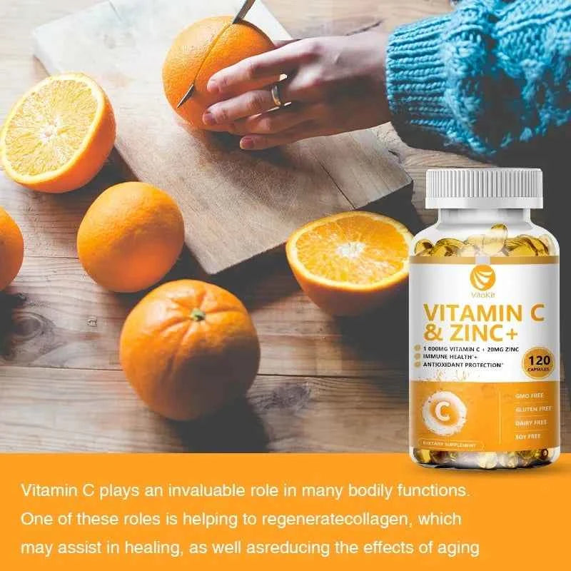 Vitakit Vitamin C 1000mg with Zinc 20mg 120 Capsules Vitamin Dietery Supplement | Non-GMO & Gluten Free Vegan