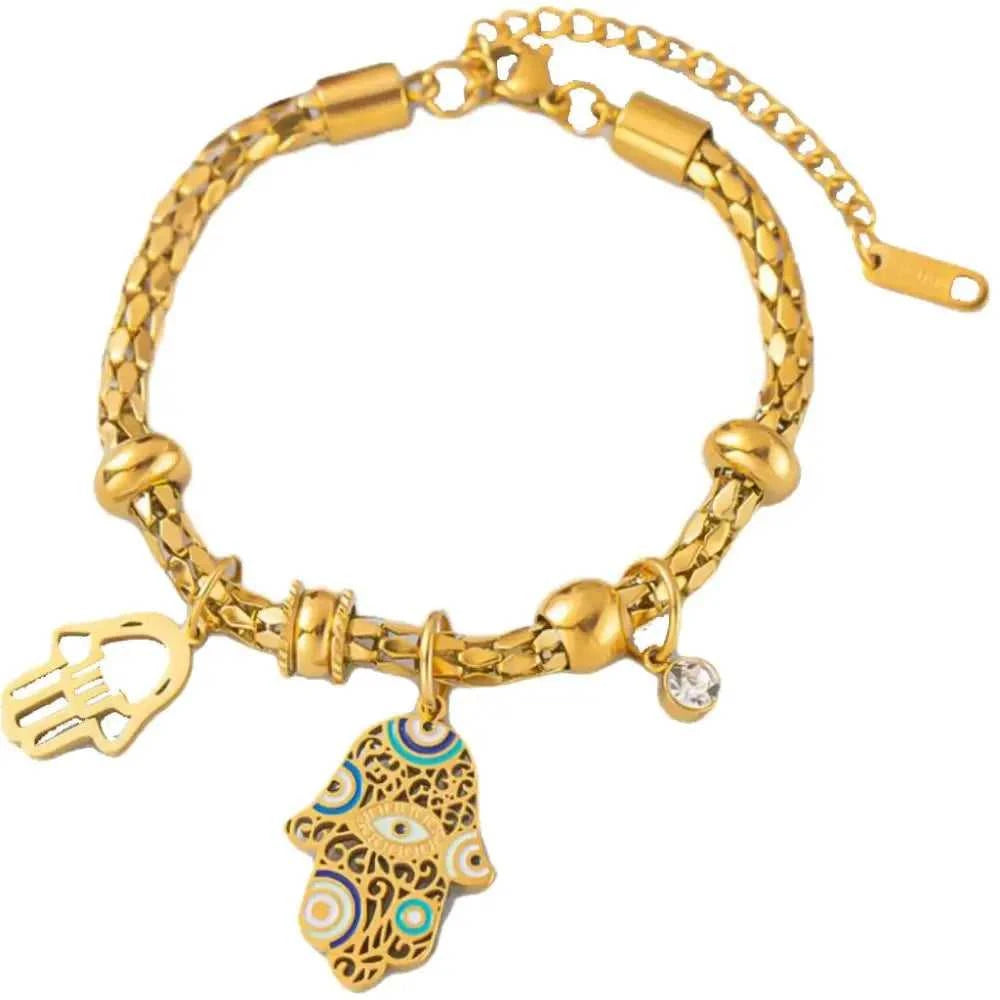 Hamsa Hand of Fatima Evil Eye Charm Bracelet For Women Gold Color Stainless Steel Wrist Chains Luxury Jewelry Birthday Gifts The jack market .AU The jack market .AU Jewellery & Chains $ 53 200000639:1436#16-22 cm;200001034:361181#Style A