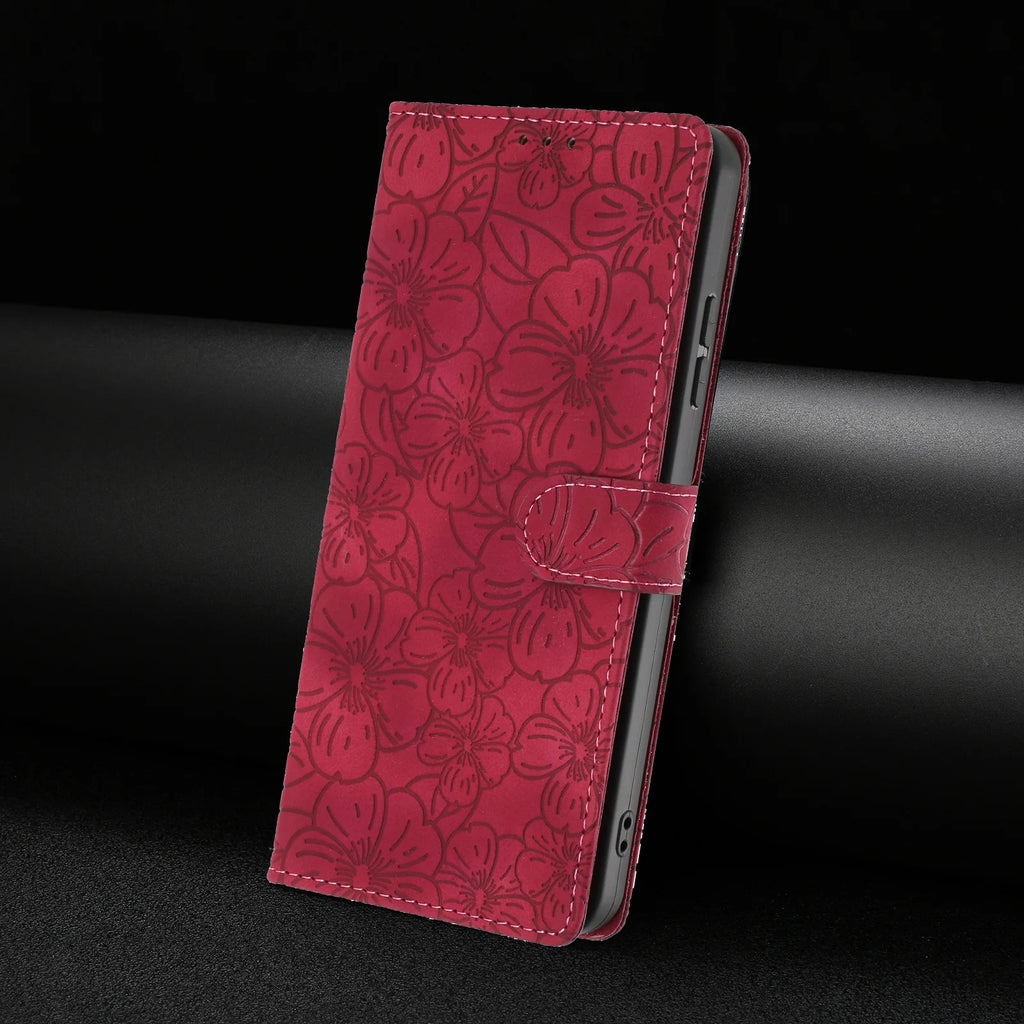 Edge Leather Flip Case for Motorola G73 G53 G13 G23 G62 G52 G32 G22 G31 G20 G41 - Cherry Blossom Design