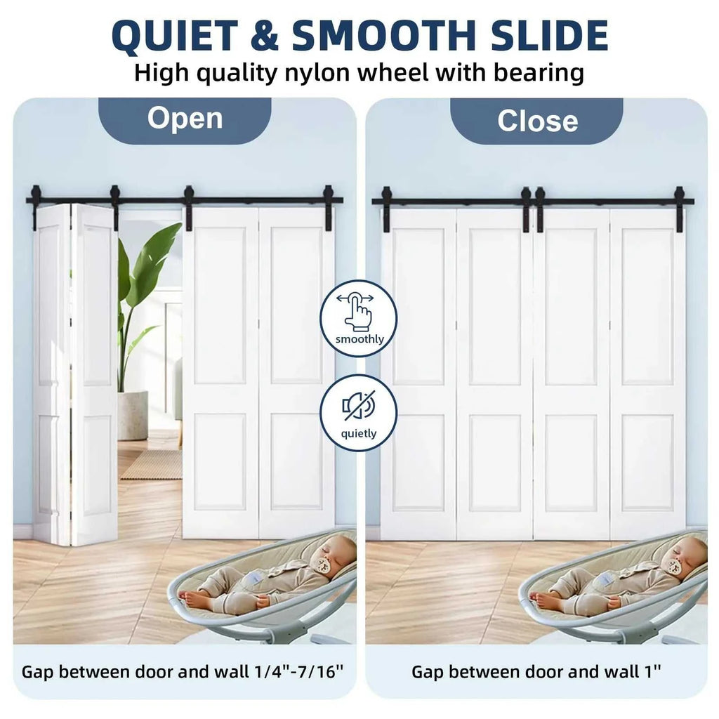Heavy Duty Bi-Folding Sliding Barn Door Hardware Kit Quiet Side-Mounted Roller – 2/4 Bifold Doors For Closet Laundry Bedroom The jack market .AU The jack market .AU Home $ 150 14:350850#72in for 4 Doors;200007763:201336101