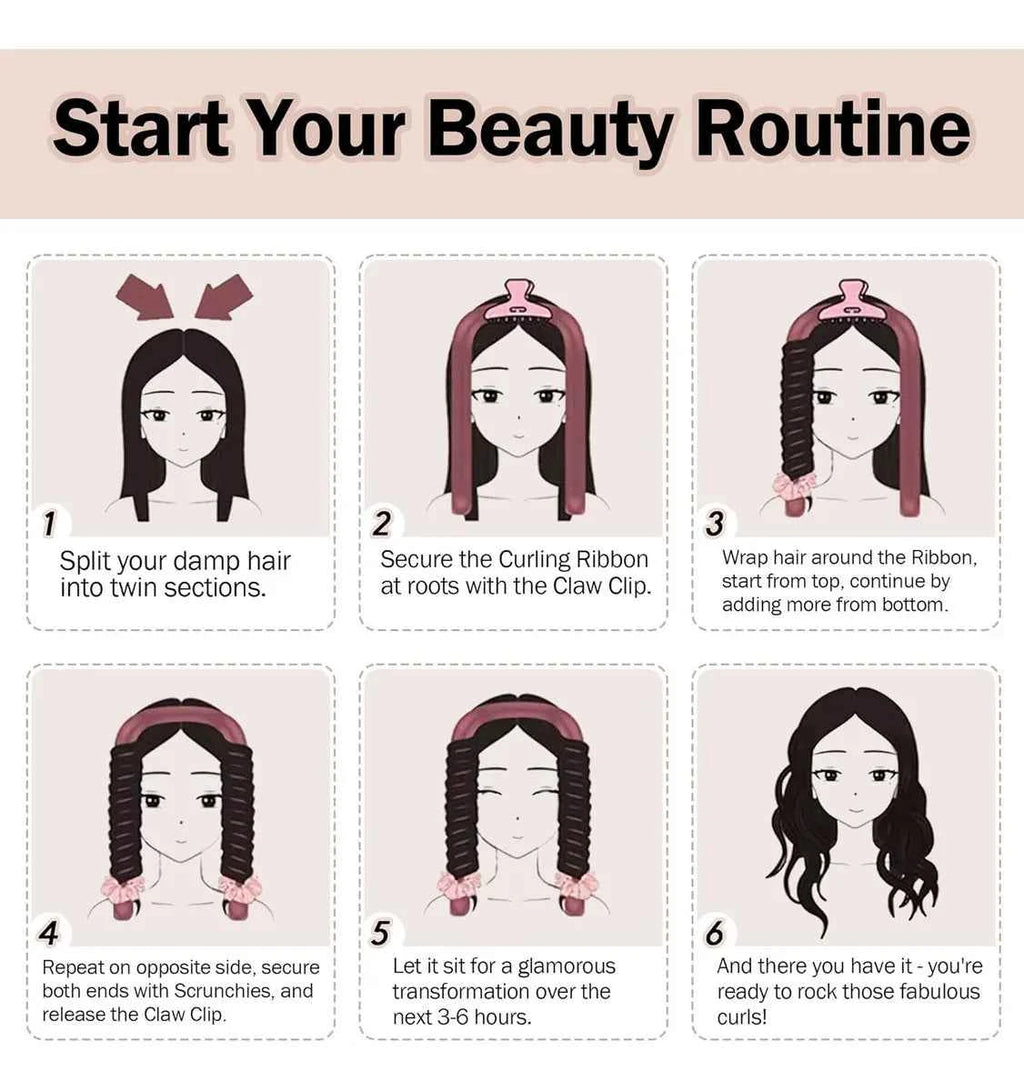 Heatless Curls Set by [Brand Name] - 6pcs No-Heat Curling Rods & Satin Sleep Cap for Effortless, Overnight Glam
