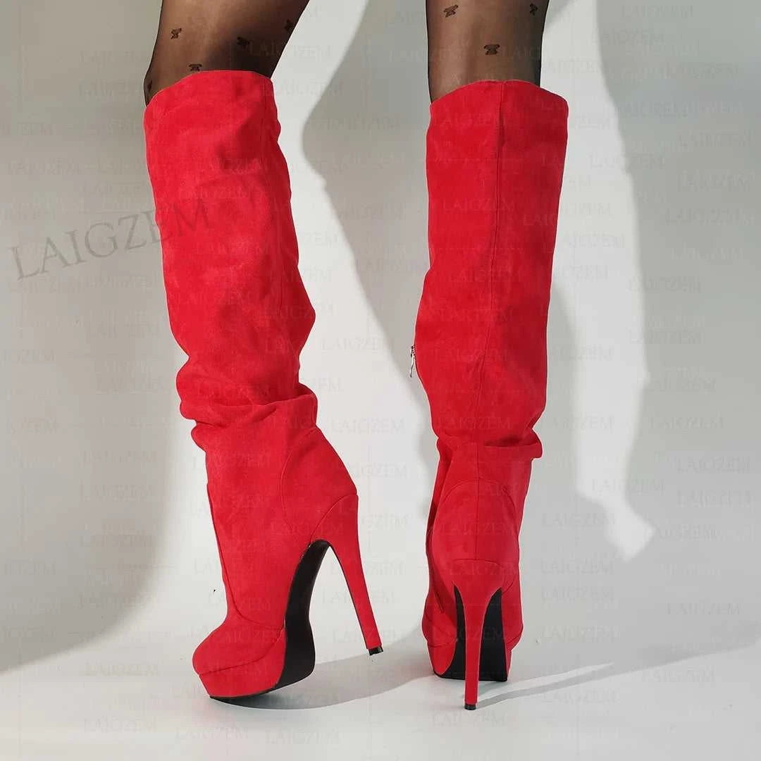LAIGZEM Women Over Knee High Boots Faux Suede Zip Pleated Thin High Heels Boots Handmade Ladies Shoes Woman Big Size 41 43 45 52 The jack market .AU The jack market .AU Step Up Your Style: Trendy Shoes for Every Occasion! $ 152 14:771#LGZ4823 Red;200000124:698