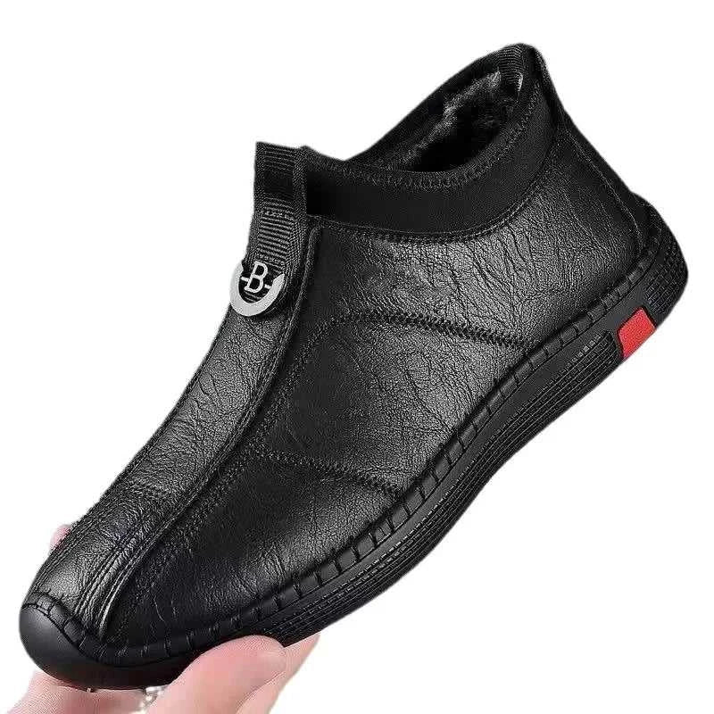 Men's Autumn Winter High Top Fleece Lined Casual Shoes Soft Bottom Breathable Versatile Slip Resistant Simple Style Leather Shoe The jack market .AU The jack market .AU Step Up Your Style: Trendy Shoes for Every Occasion! $ 63 14:173#Cotton shoes Black;200000124:200000364