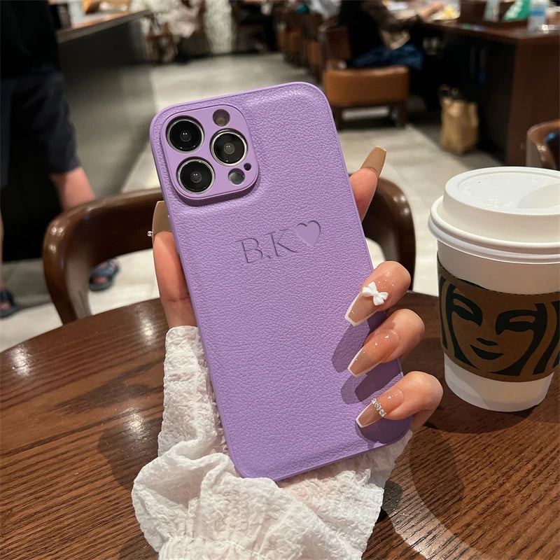 Custom Initial Name Case for iPhone 15/16 Pro Max - Personalized Soft Leather PU Cover