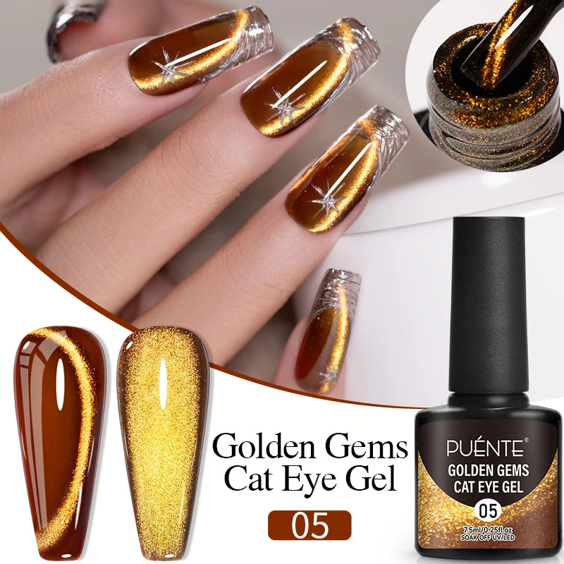 PUENTE Cat Eye Magnetic Gel Nail Polish - Vibrant Starry Galaxy Effect, Soak Off UV, 7.5ML
