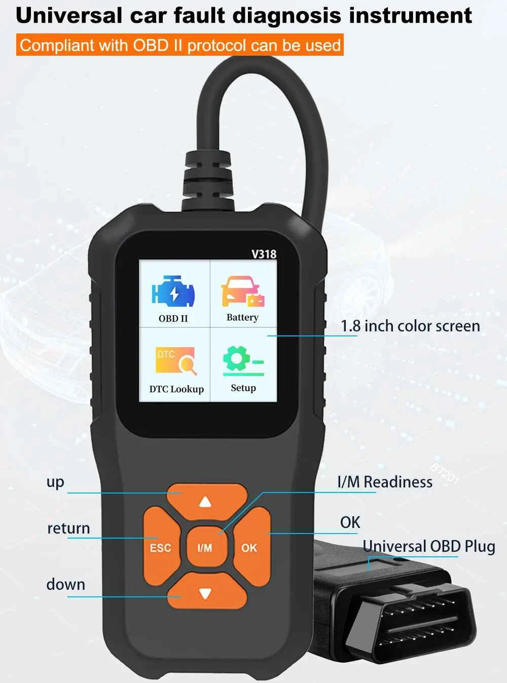 1 PC V318 Automobile Fault Diagnosis Instrument Engine Tester Scanner Reading Card Battery Detection Obd2
