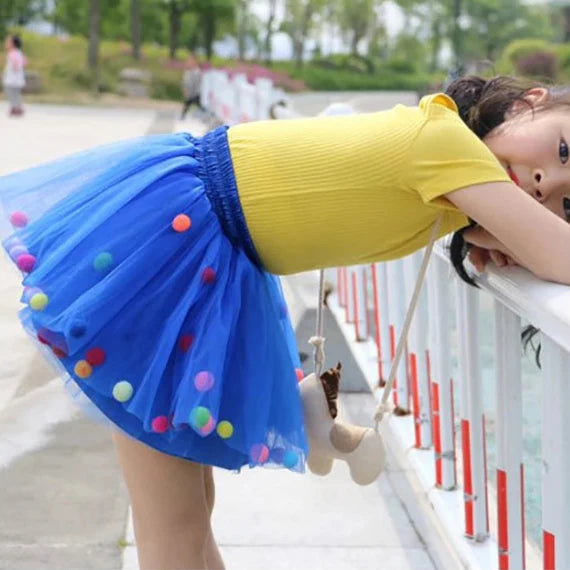 2024 New Arrival Infant Mulity Colorful Tulle Tutu Skirt Pom Pom Princess Mini Dress Children Clothing Pettiskirt Girl Clothes