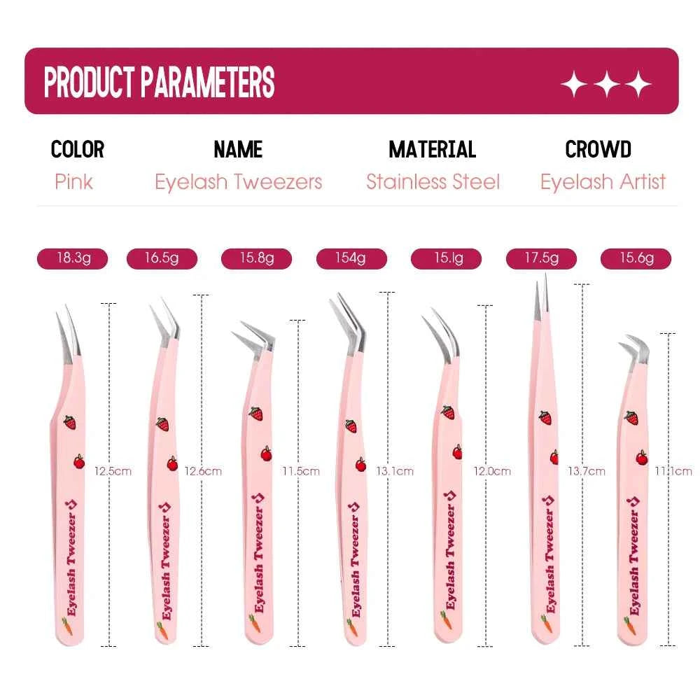 Eyelash Tweezers Pink Strawberry Stainless Steel Superhard Tweezers For Lash Extension High Precision Anti-Static Makeup Tweezer