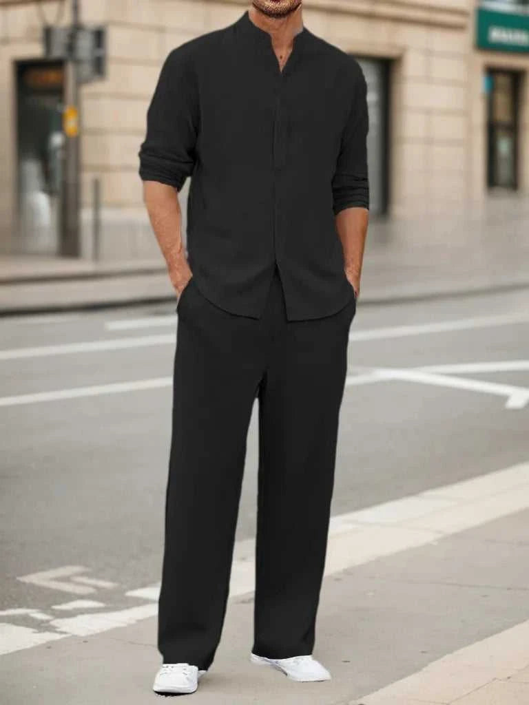 Men's Fall Casual Outfits Solid Color Henley Collar Long Sleeve Tops with Elastic Waist Pants Long Sleeve Pants Shirt Suit The jack market .AU The jack market .AU Men Fashion $ 47 14:193#Black;5:100014064