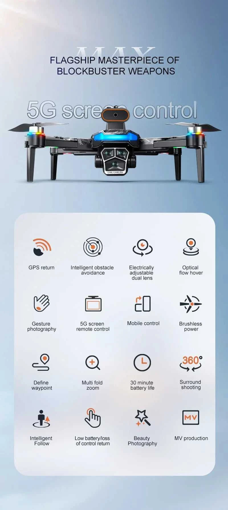 Drone A14Pro Max 8K HD Three Camera Brushless Optical Flow Obstacle Avoidance Foldable Quadcopter UAV 4.5-inch Large Screen Toys The jack market .AU The jack market .AU Drones $ 48 14:10#Only Parking Apron
