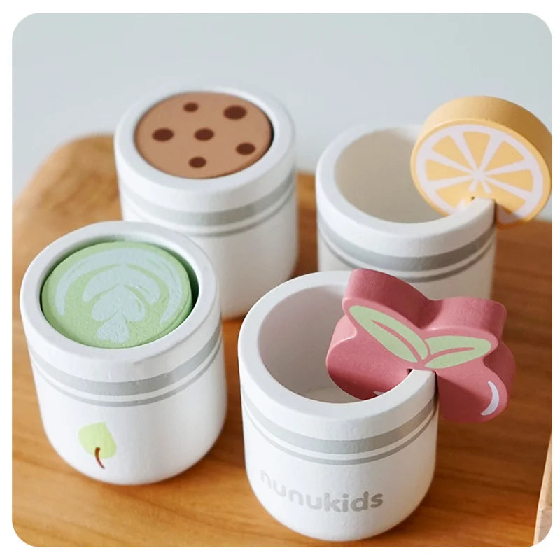 Children Pretend Play Wooden Milk Drink Set Kitchen Food Toys Montessori Learning Educational Kids Simulation Imitation Game