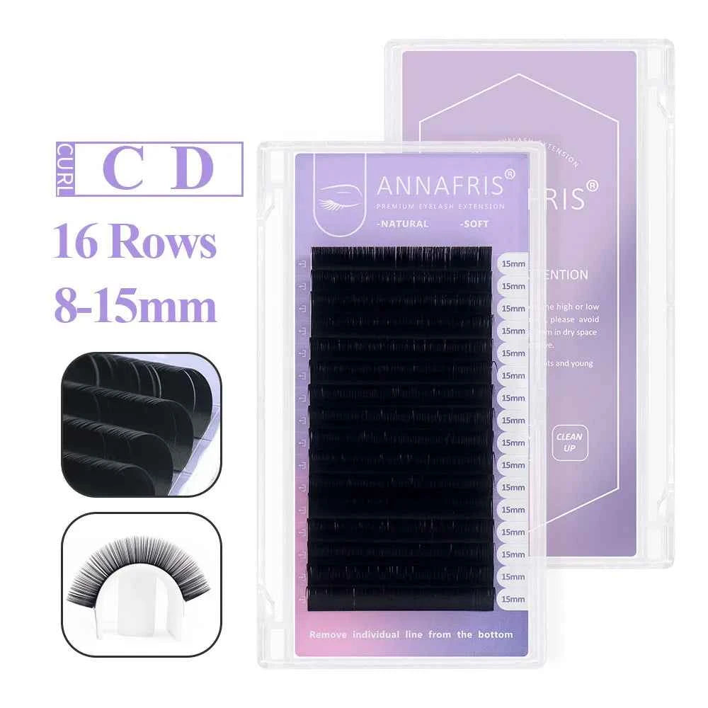 ANNAFRIS Premium Mink Eyelash Extensions - 5 Cases, 16 Rows, C/DD Curl for Stunning, Natural Volume