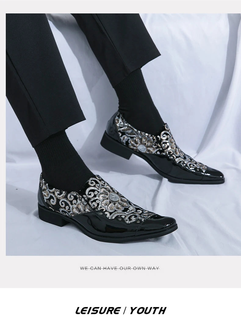 Man Embroidery Loafers Luxury Wedding Party Patent Leather Shoes for Men Designer Comfortable Breathable Formal Dress Plus Size