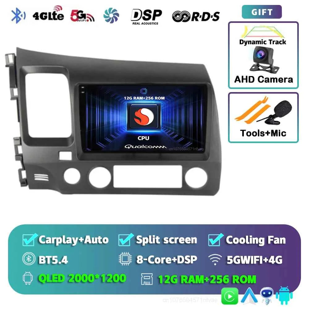 Android 15 Car radio For Honda Civic 8th 2005-2011 Carplay Android auto Qualcomm Car stereo Multimedia player 4G wifi 48EQ 2 din