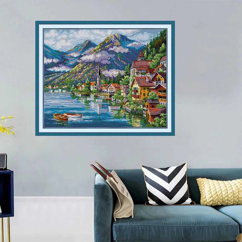 Joy Sunday Alpine Village Landscape Cross Stitch DIY Embroidery Complete Kit 16CT 14CT 11CT Handicraft Hobby Sewing Needlework The jack market .AU The jack market .AU Home $ 53 200001674:200013173#11CT White Cloth