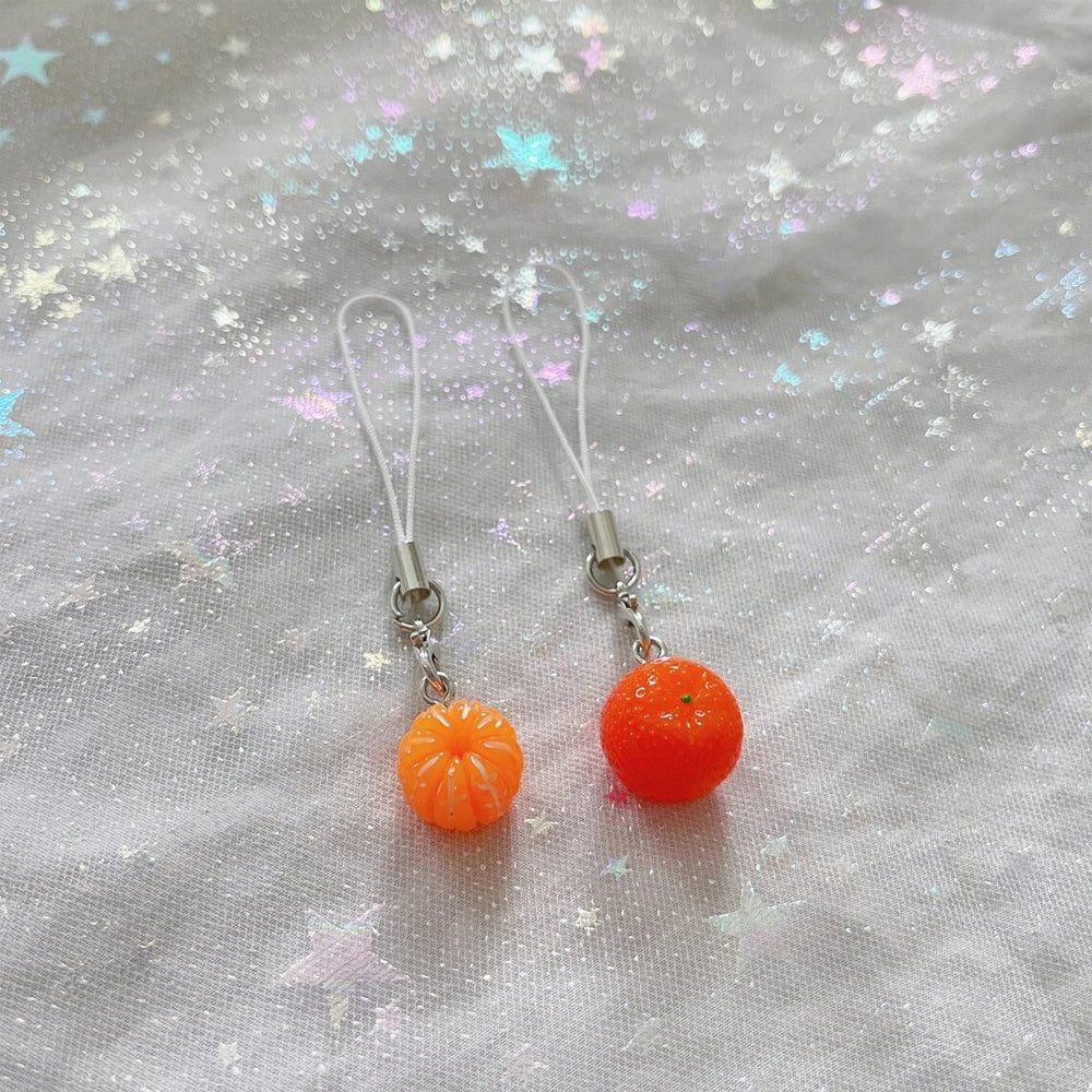 Kawaii Vibe Orange Phone Charms - Set of 2 Adorable Fruit Lanyards for Cute Mobile Accessories