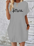 Women's Summer Loose Cat Footprints Lover Print Round Neck Short Sleeve Pocket Comfortable Casual Plus Size Dress