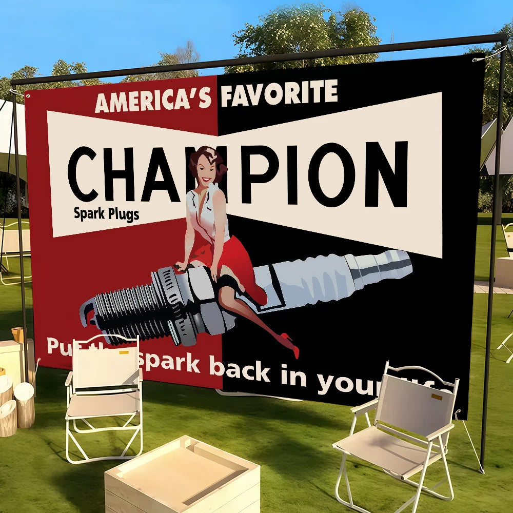 C-Champion Spark Plugs Logo Flag Suitable For Birthday Parties Living Room Bedroom And Outdoor Camping Decorations
