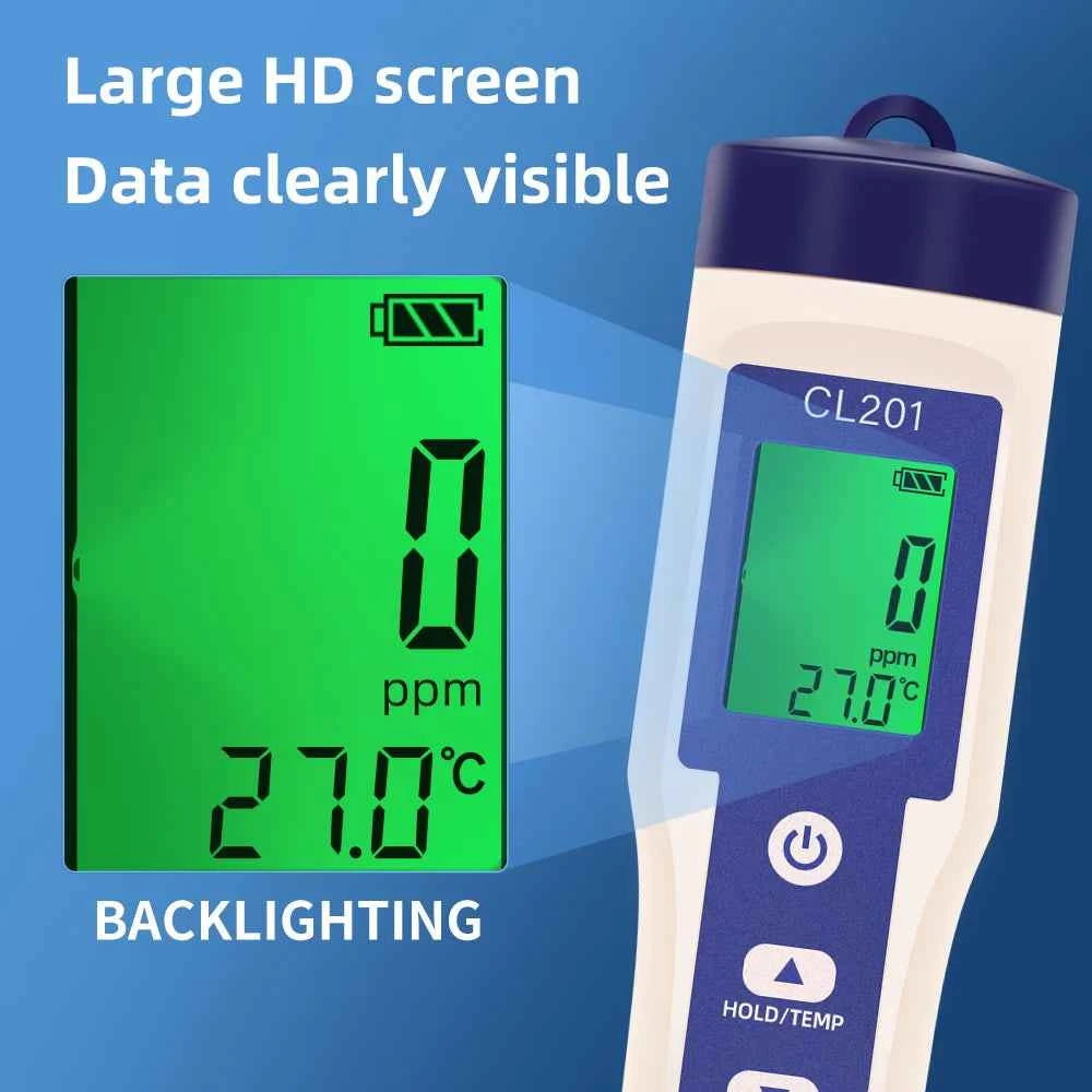 Multifunctional Chlorine Testing Pen 2/3/4/5 in 1 Water Quality Tester CL2 TEMP pH H2 ORP Measuring For Aquarium Swimming Pool