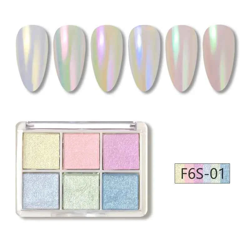 Gold & Silver Mirror Powder - 6 Vibrant Metallic Nail Art Glitters for Stunning Manicures