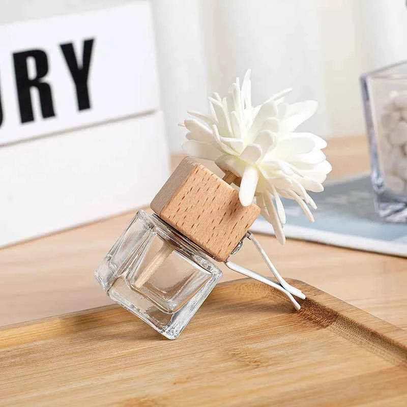 10pcs 10ml Empty Glass Essential Oil Diffuser Bottle with Lid for Car Air Freshener Vent Clip Portable Perfume Fragrance Bottle