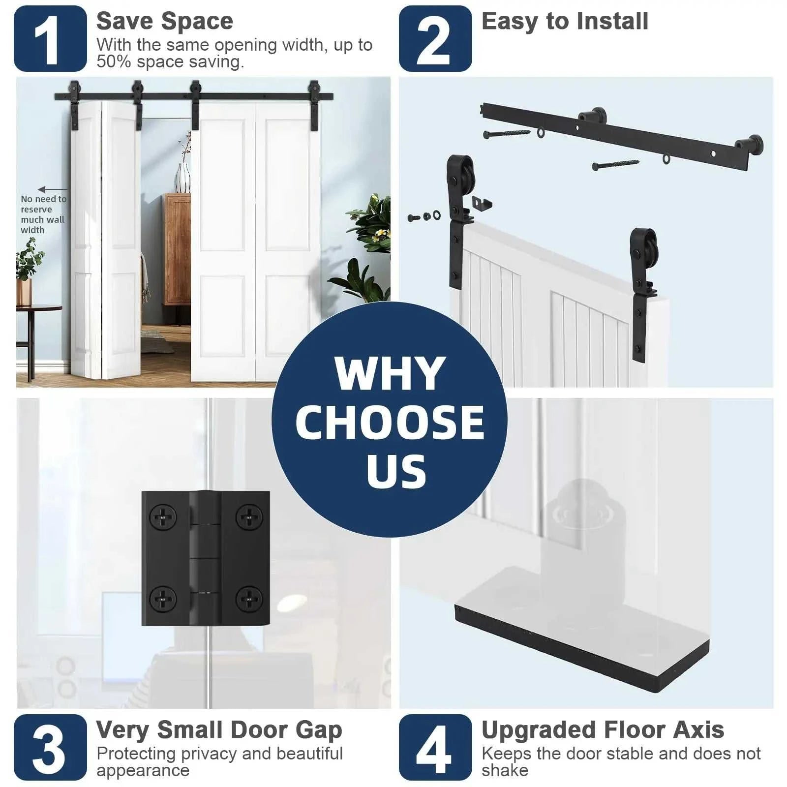 Heavy Duty Bi-Folding Sliding Barn Door Hardware Kit Quiet Side-Mounted Roller – 2/4 Bifold Doors For Closet Laundry Bedroom The jack market .AU The jack market .AU Home $ 150 14:350850#72in for 4 Doors;200007763:201336101