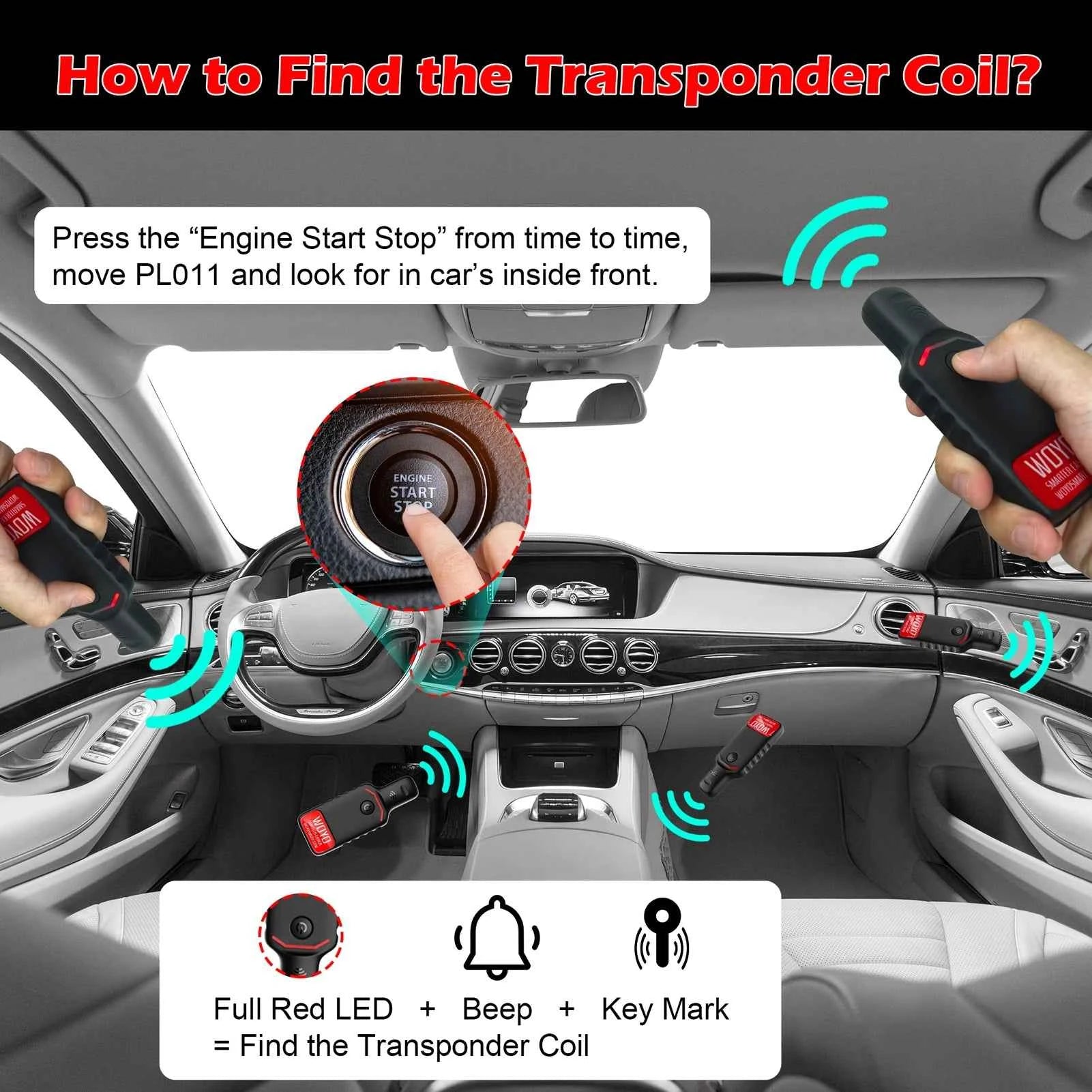 PL011 PKE LF Locator Intelligent Key Systems Transponder Coils Locate Meter Automotive High Frequency LF Antenna Tester