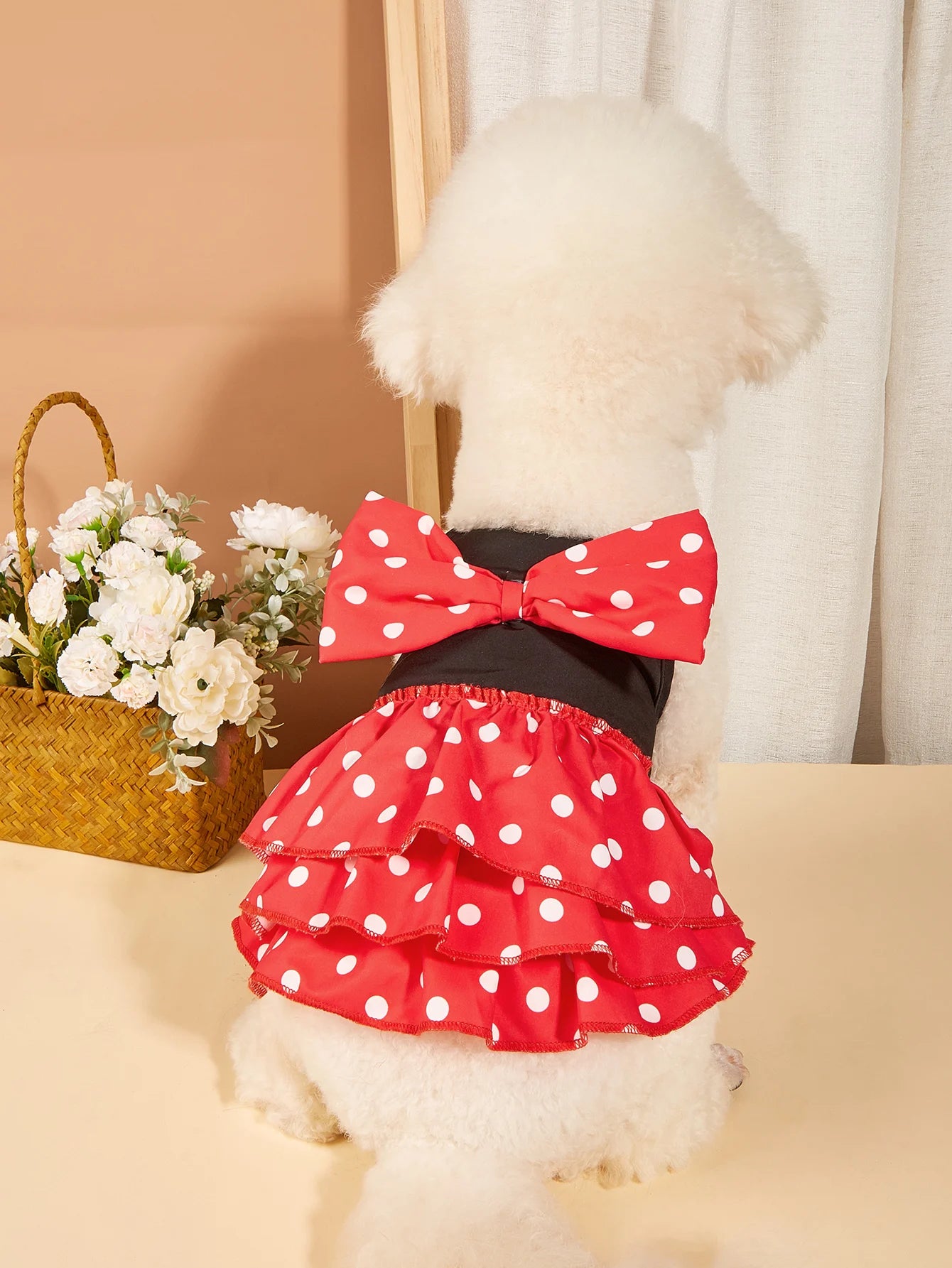 Pawtastic Dog Dress - Adorable Sleeveless Polka Dot Design with Red Bowknot for Stylish Puppies and Kittens