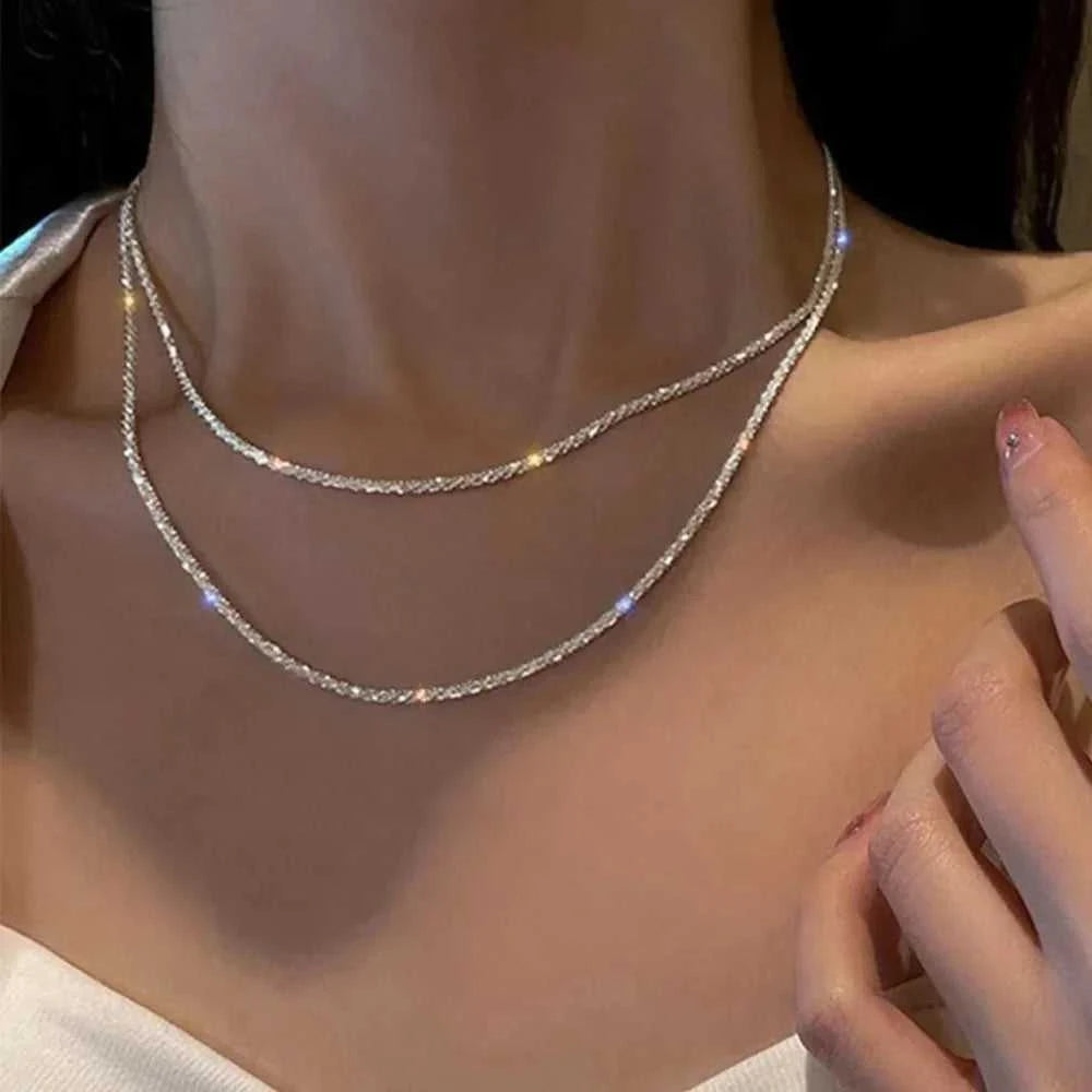 Silver Color Sparkling Necklace For Women Trendy Clavicle Chain Choker Girls Korean Wedding Party Jewelry Accessories The jack market .AU The jack market .AU Jewellery & Chains $ 47 200001034:361180#A