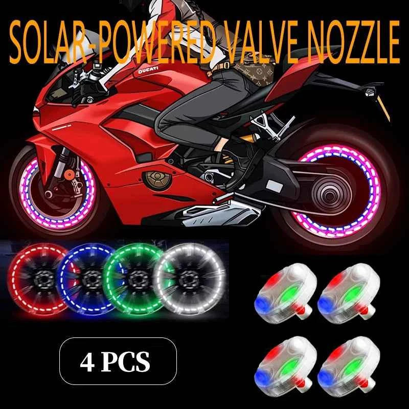 Solar powered car wheel hub lights ghost fire rainbow flashing decorative lights electric car valve lights motorcycle tire light