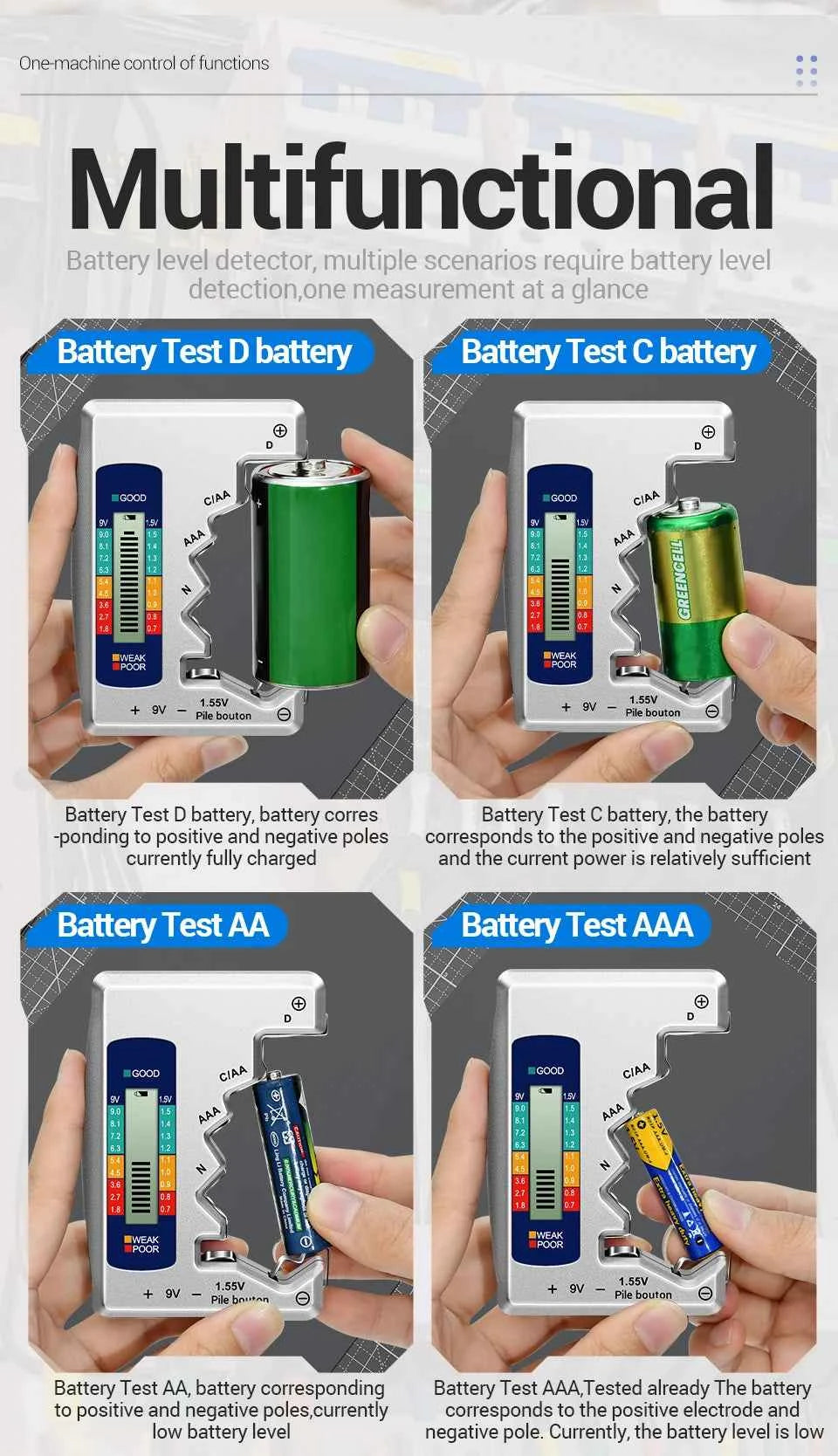 Battery Testers LCD Display ANENG Volt Capacity Check C  AA AAA D N 9V 1.55V Universal Button Cell Capacitance Detector Tools