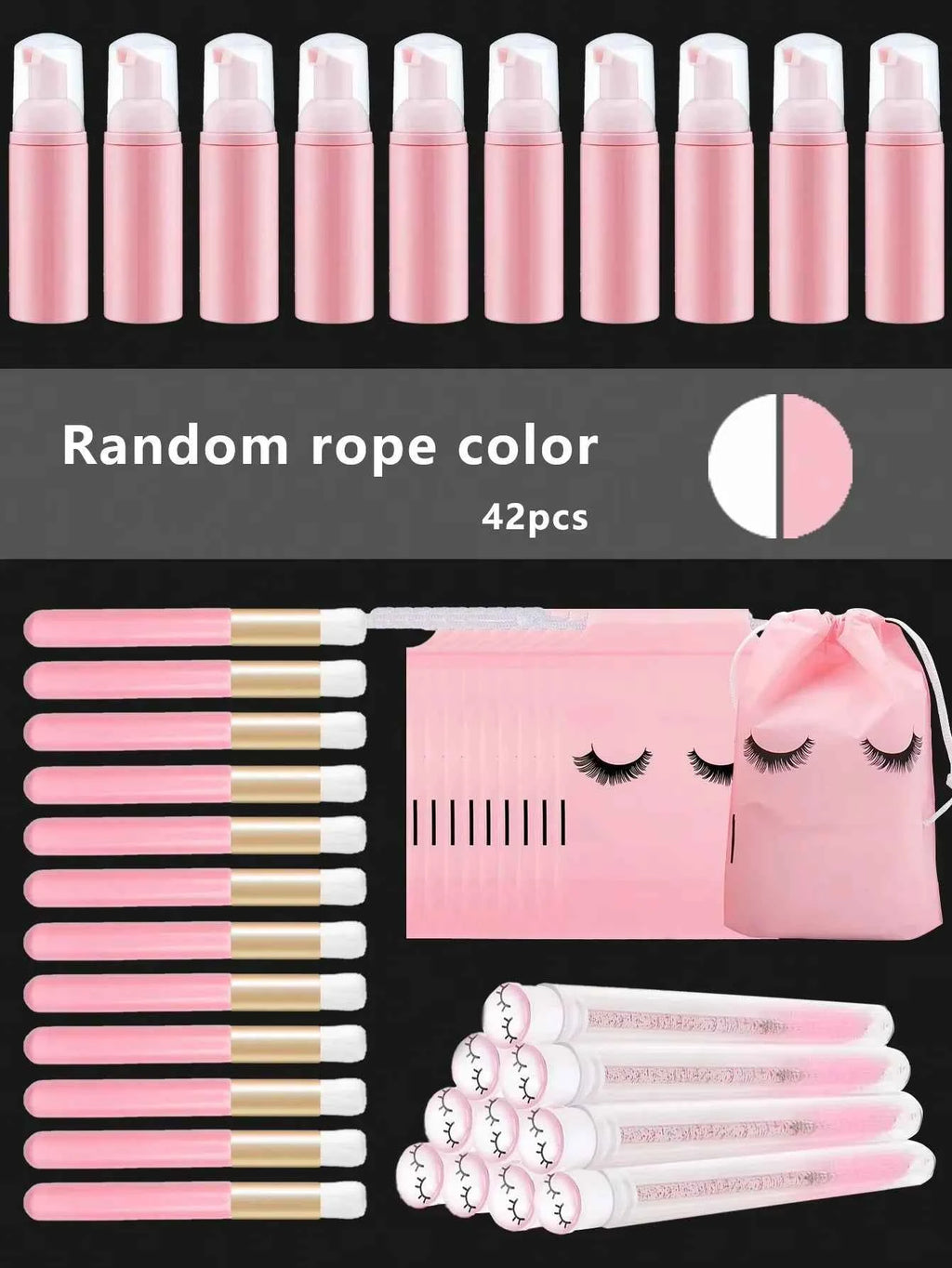 LuxeLash Cleaning Set: 42 Pcs for Ultimate Lash Care with Foam Pump Dispensers, Deep Cleaning Brushes & Eyelash Extensions