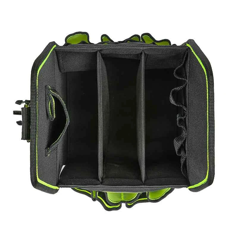 35 pockers & loops Tool Tote with Handle for Easy Tool Access, Water-Resistant Construction, Black/Green