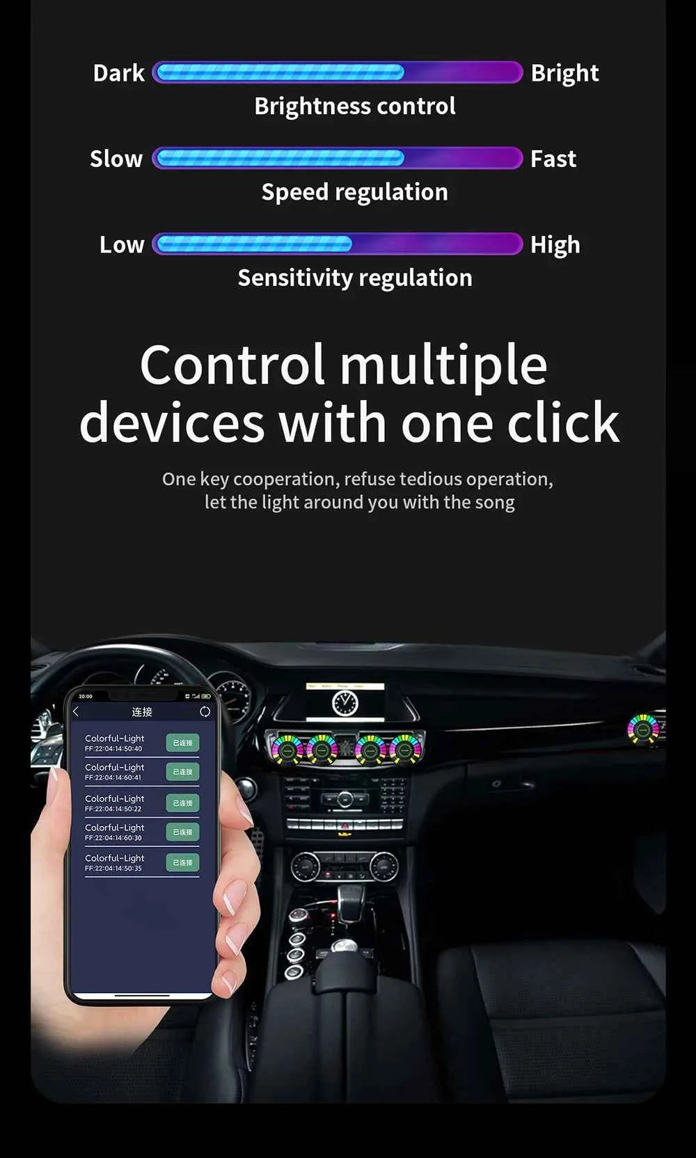 Car Music Rhythm Lamp Air Freshener RGB LED Strip Sound Control Voice Rhythm Atmosphere Light  256 Colors Option App Control
