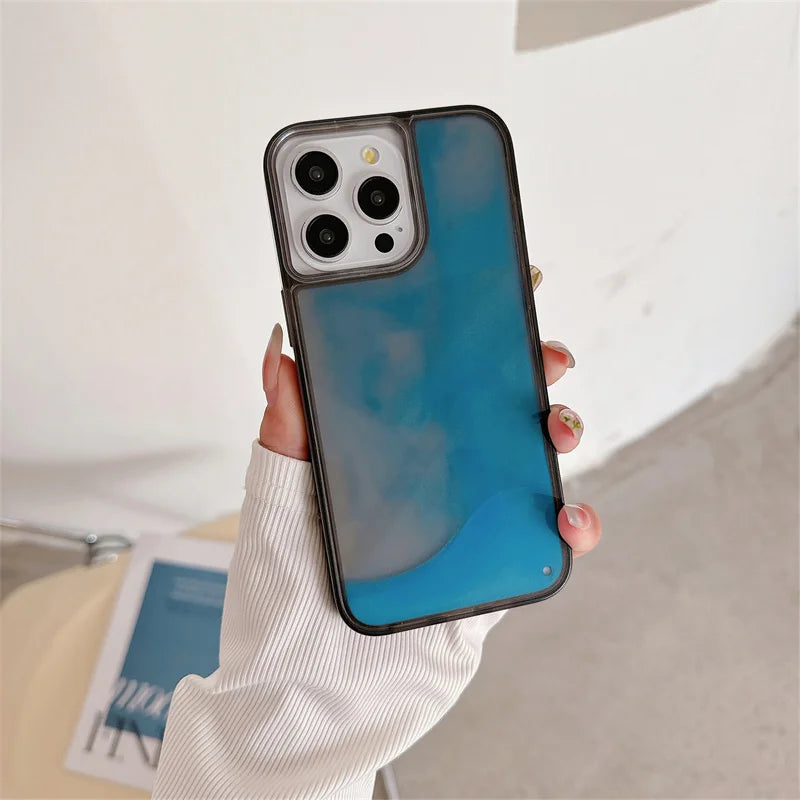 Luminous Quicksand Case for iPhone 15/16/17 Pro Max - Glow-in-the-Dark Luxury Shell with Shiny Sparkles