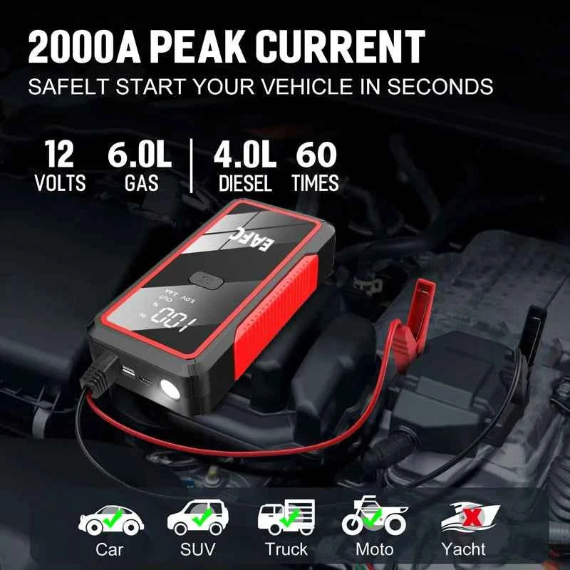 2000A Car Jump Starter Power Bank 12V Output Portable Emergency Start-up Charger 1000A for Cars Booster Battery Starting Device